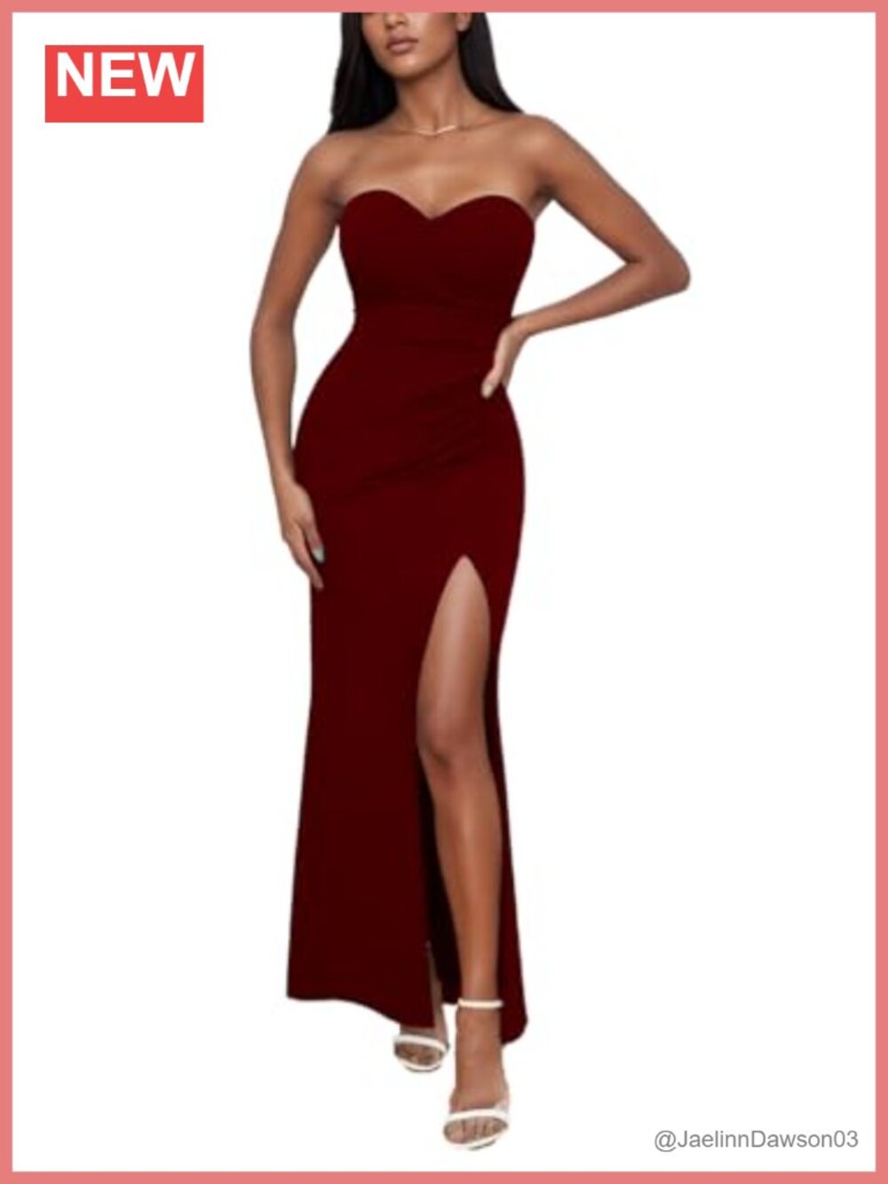 Women's Strapless Maxi Dress High Slit Formal Wedding Guest Evening Prom Gown